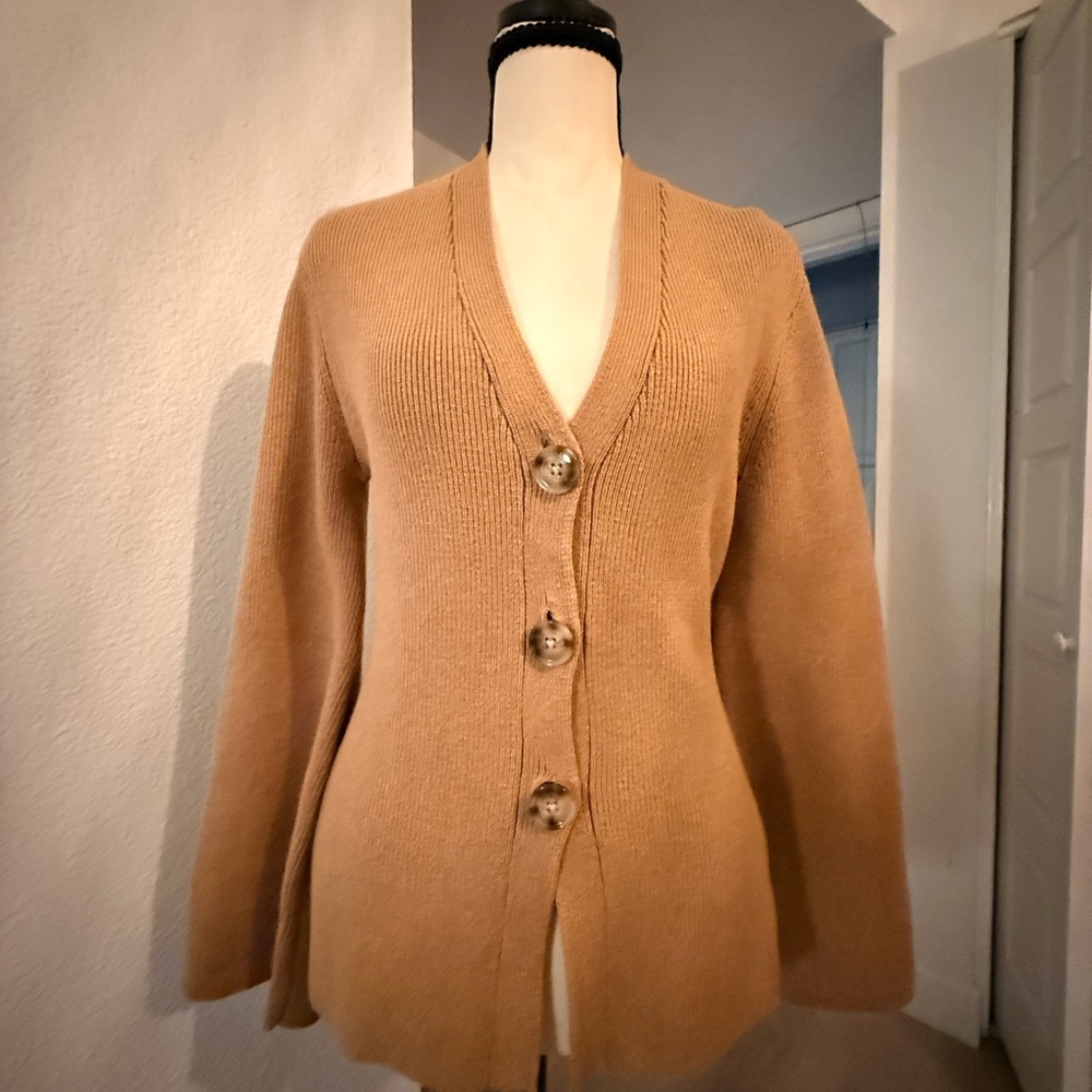 LOFT Camel Button-Up Cardigan